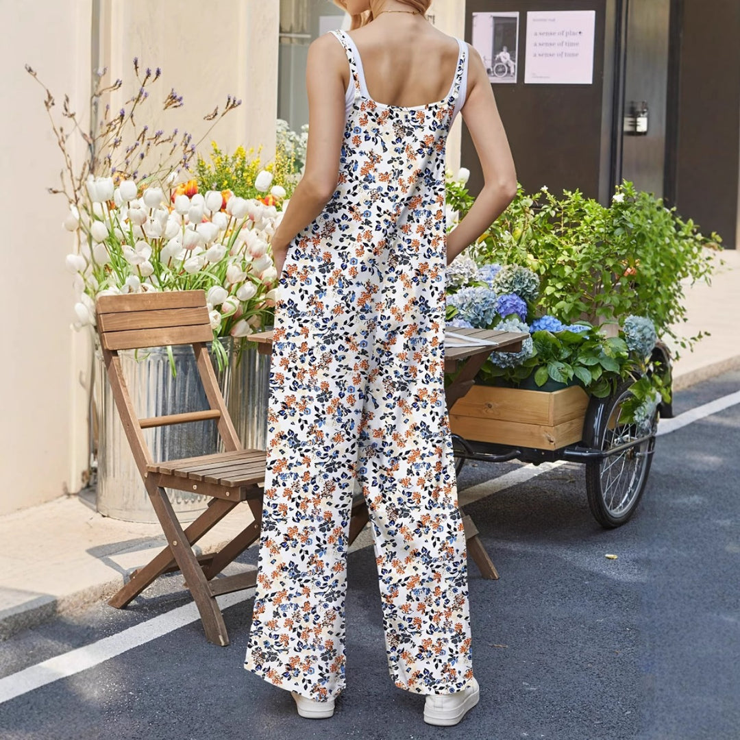 Drune | Verstellbarer Schultergurt Druck lässig Hosenträger floral Jumpsuit