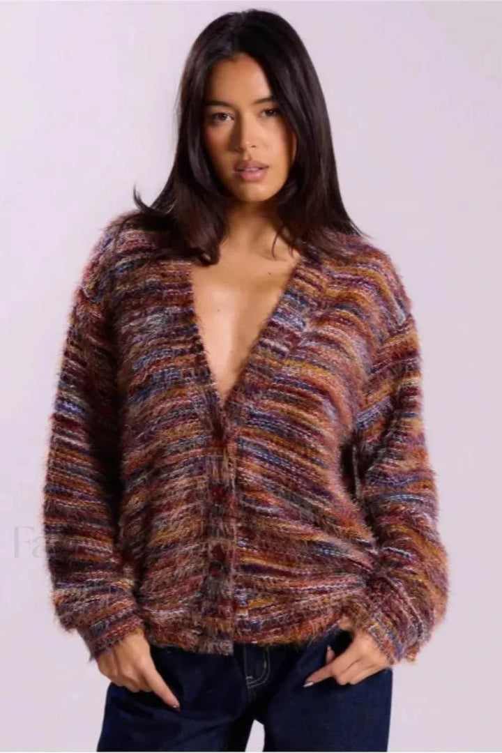 Drune | Cozy vintage striped cardigan with V-neck