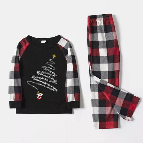 Drune | Paar Rot & Schwarz & Weiß Karo Schlafanzug Set Mit Haustier Bandana Weihnachten Weihnachtsmann Print Muster