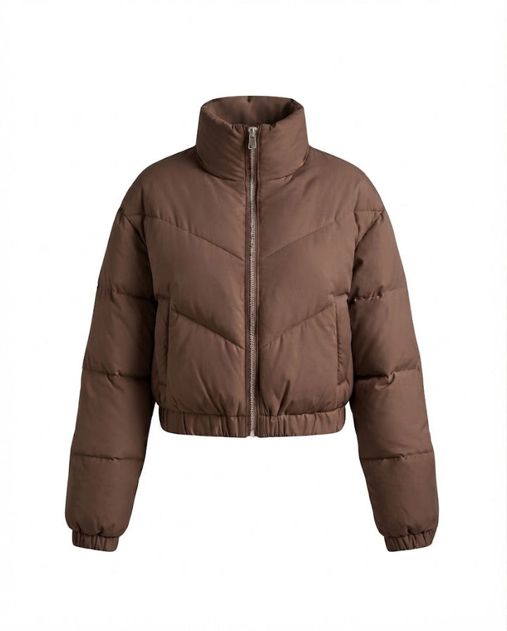 Damen cropped gepolsterte Pufferjacke mit hohem Stehkragen und elastischem Saum