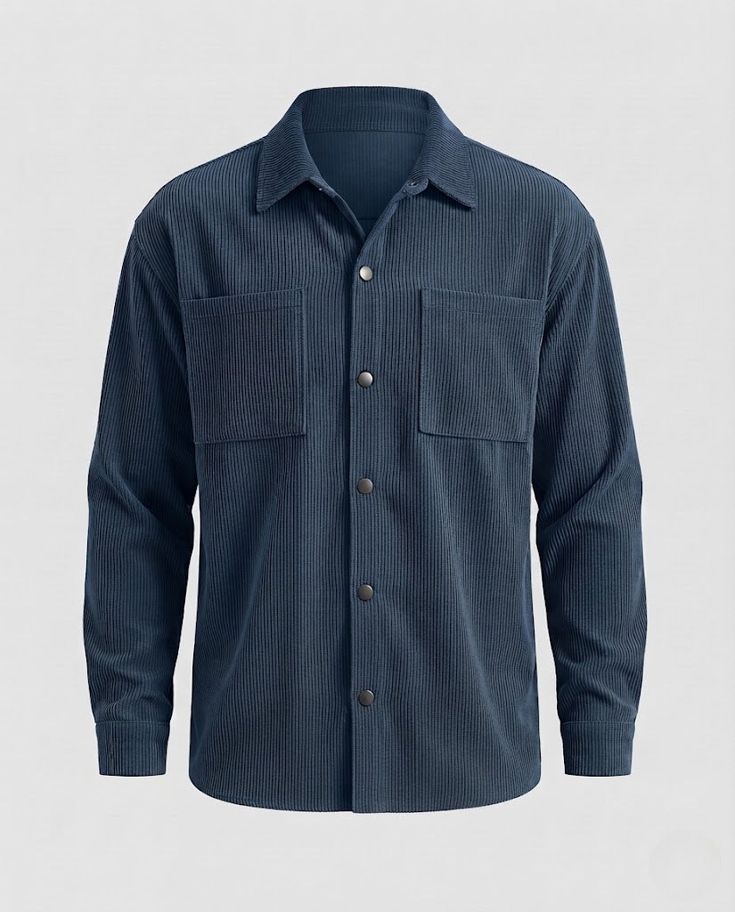 Herren Cord-Overshirt mit Druckknöpfen, Oversized-Passform und Brusttaschen Drune