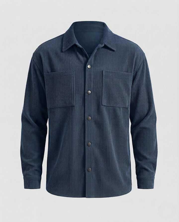 Herren Cord-Overshirt mit Druckknöpfen, Oversized-Passform und Brusttaschen Drune