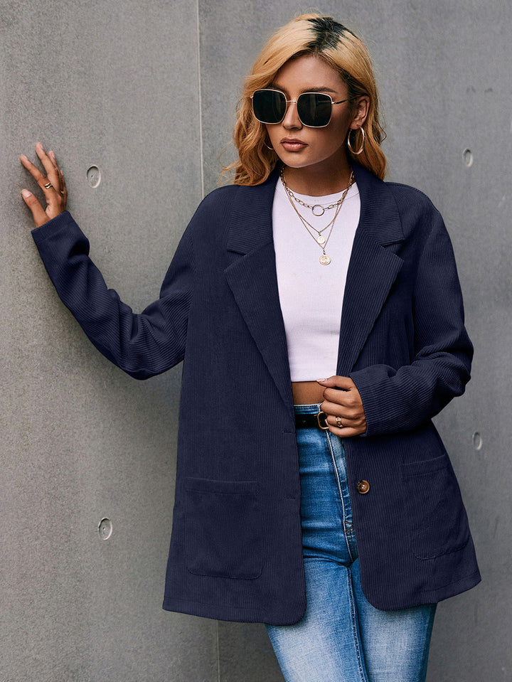 Drune | Corduroy Langarm Longline Blazer mit Taschen