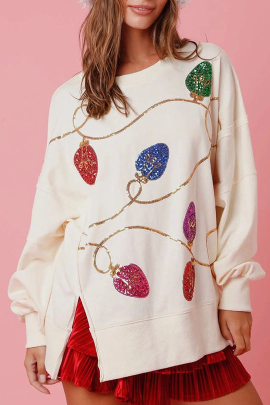 Drune | Weihnachtslichter Pailletten Schlitz Pullover Sweatshirt