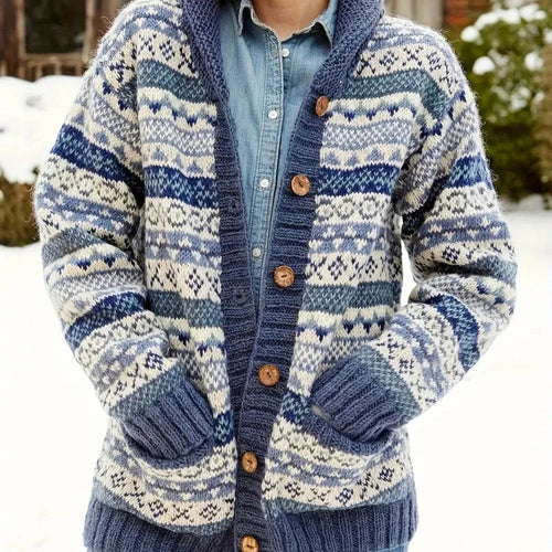 Drune | Blau gestreifte Damenjacke mit Knopfverschluss
