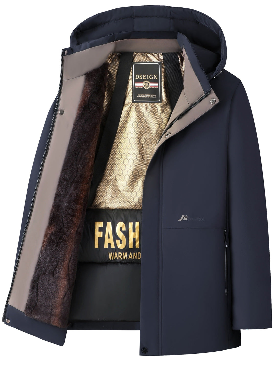 Drune | Herren Steppwintermantel mit Kapuze - Warme Jacke mit Reißverschluss und Taschen