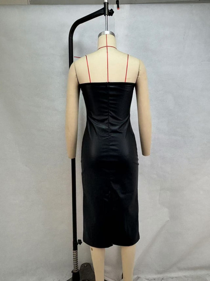 Drune | Schlauchtop PU-Leder geteiltes Kleid