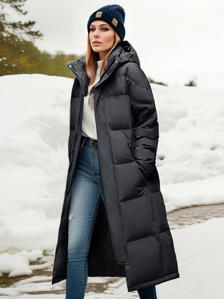 Drune | Stylischer Puffer langer Wintermantel mit Kapuze und Polsterung perfekt für Outdoor-Aktivitäten