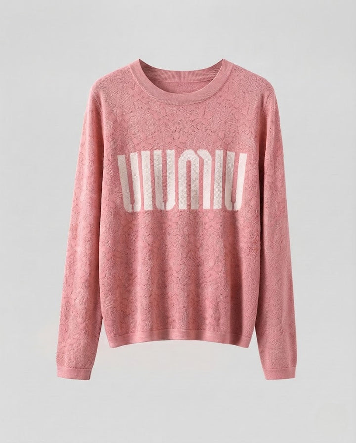 Damen Feinstrick-Pullover mit Rundhalsausschnitt, Jacquardstruktur und Logo-Front Drune