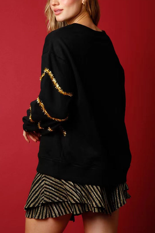 Drune | Weihnachtsbaum Pailletten Langarm Lockeres Sweatshirt