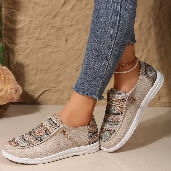 Emily Ethnischer Stil Bedruckte Leinenschuhe für Frauen Drune