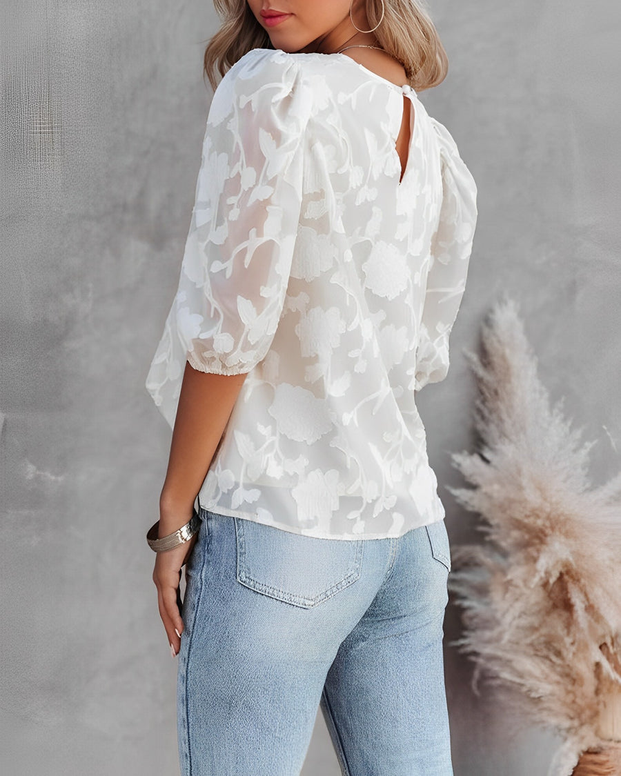 Drune | Elegante Damen Blumenbluse mit Puffärmeln
