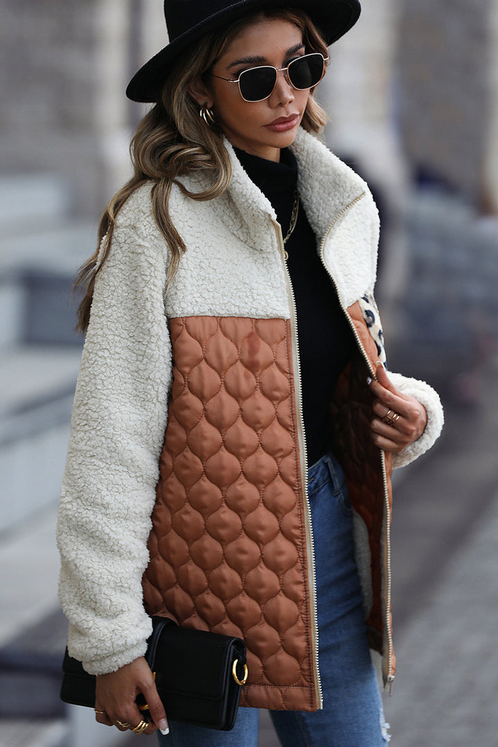 Drune | Sherpa-Jacke mit Stehkragen und Reißverschluss mit Leopardenmuster