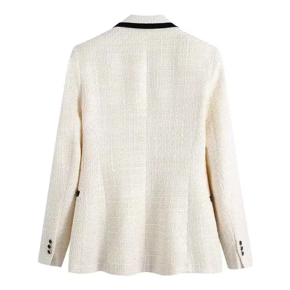 Drune | Chic Off-White Tweed-Blazer Damen - Vintage - Patchwork