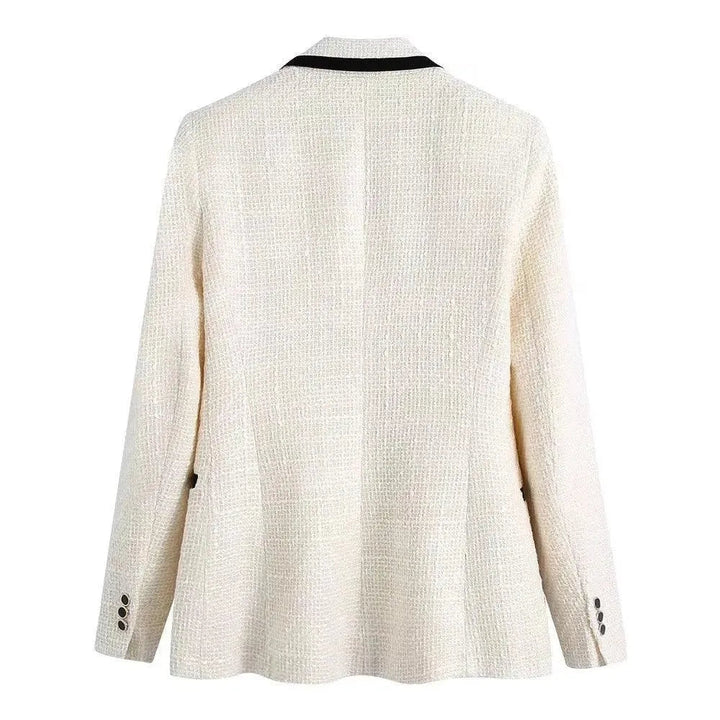 Drune | Chic Off-White Tweed-Blazer Damen - Vintage - Patchwork