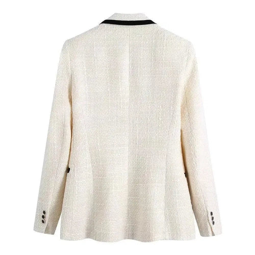 Drune | Chic Off-White Tweed-Blazer Damen - Vintage - Patchwork