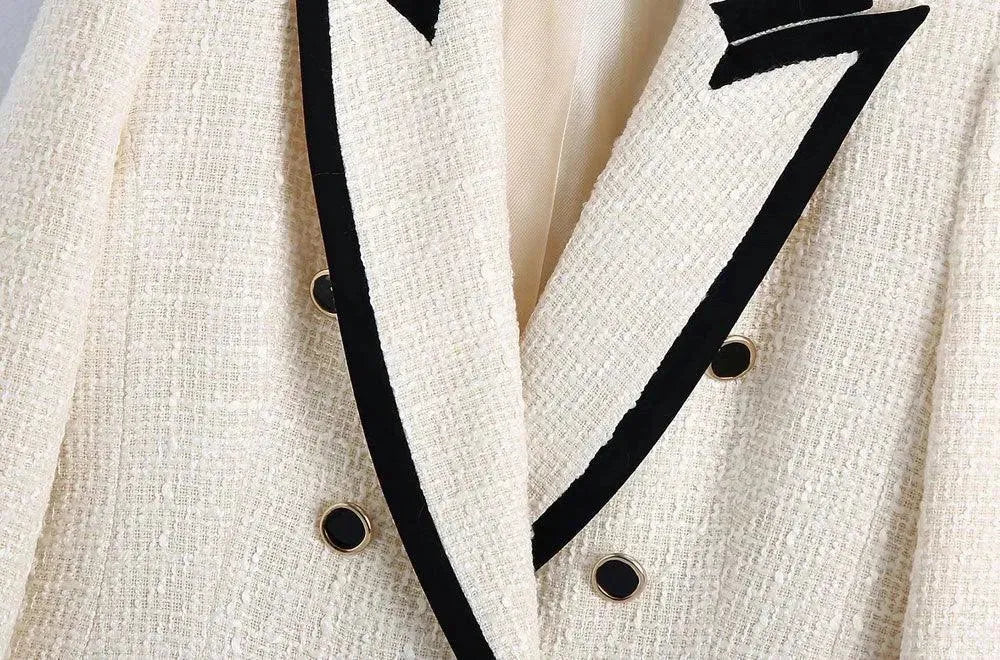 Drune | Chic Off-White Tweed-Blazer Damen - Vintage - Patchwork