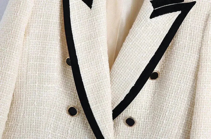 Drune | Chic Off-White Tweed-Blazer Damen - Vintage - Patchwork