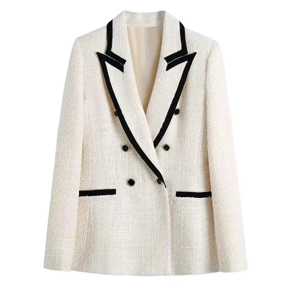 Drune | Chic Off-White Tweed-Blazer Damen - Vintage - Patchwork