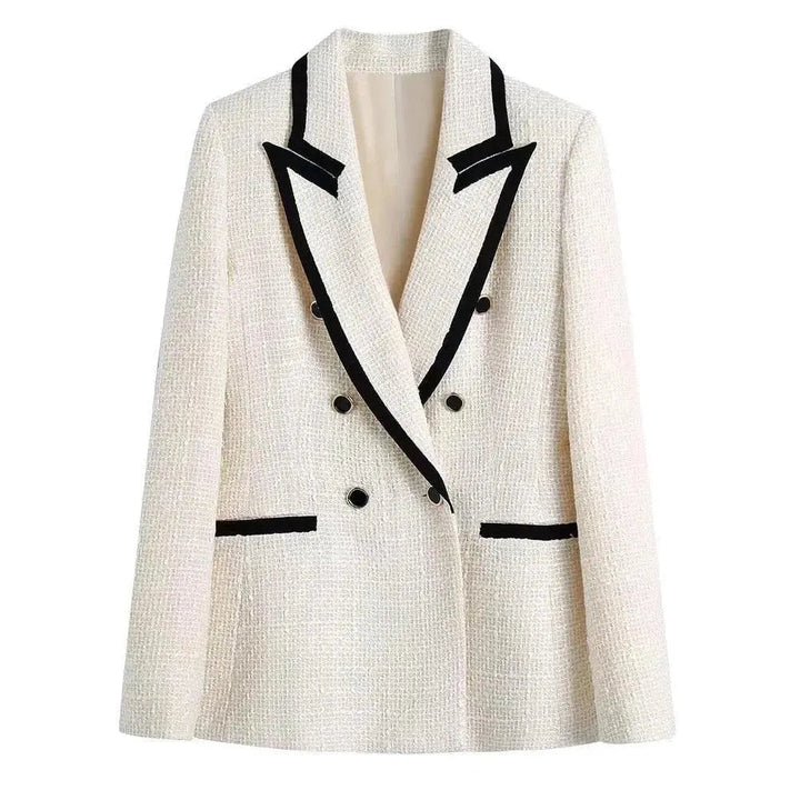 Drune | Chic Off-White Tweed-Blazer Damen - Vintage - Patchwork