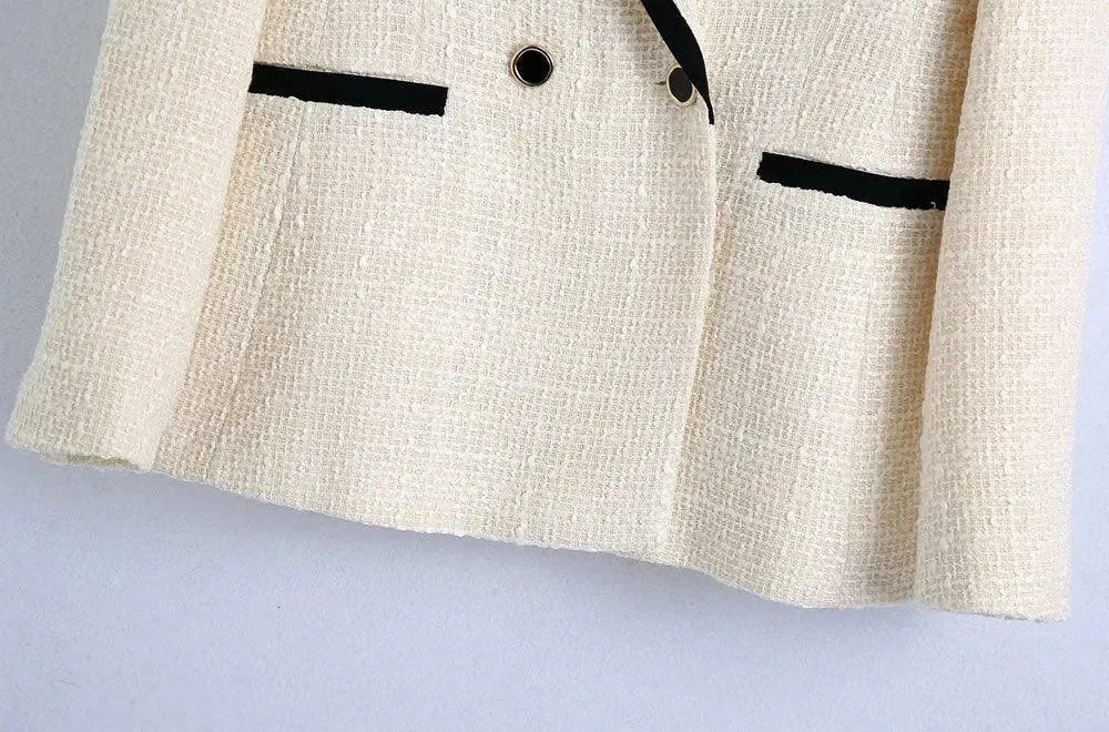 Drune | Chic Off-White Tweed-Blazer Damen - Vintage - Patchwork