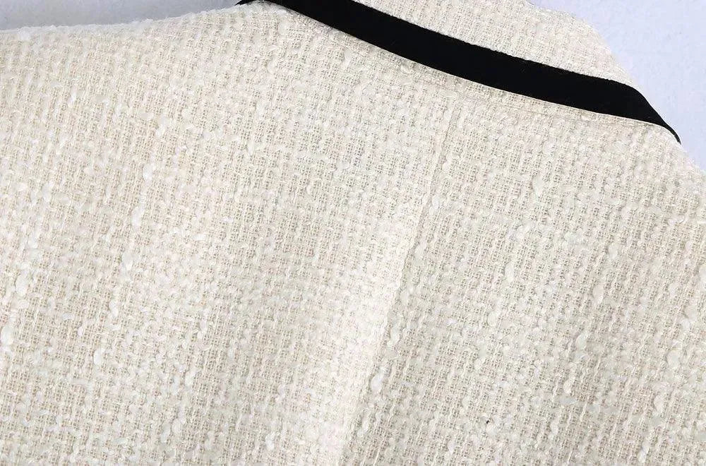 Drune | Chic Off-White Tweed-Blazer Damen - Vintage - Patchwork