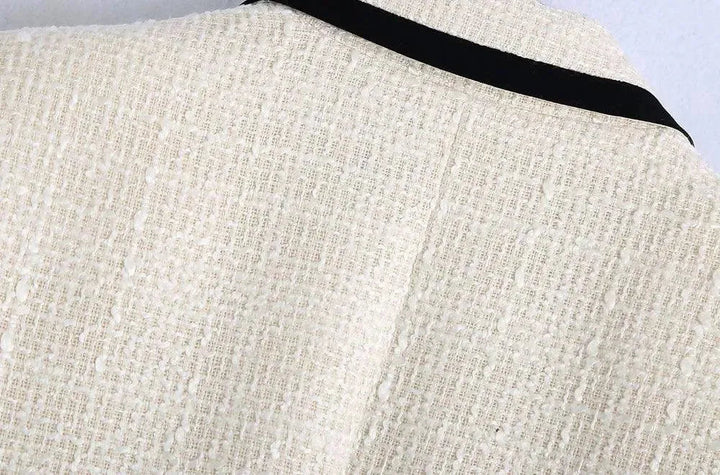 Drune | Chic Off-White Tweed-Blazer Damen - Vintage - Patchwork