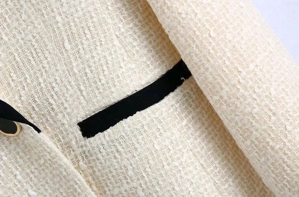 Drune | Chic Off-White Tweed-Blazer Damen - Vintage - Patchwork
