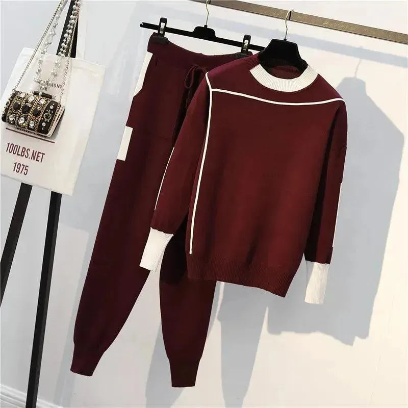 Drune | Damen Freizeit Gestreift Zwei Teilig Pullover Satz