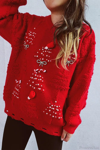 Drune | Weihnachten 3D Baum Perle Solid Flocked Pullover
