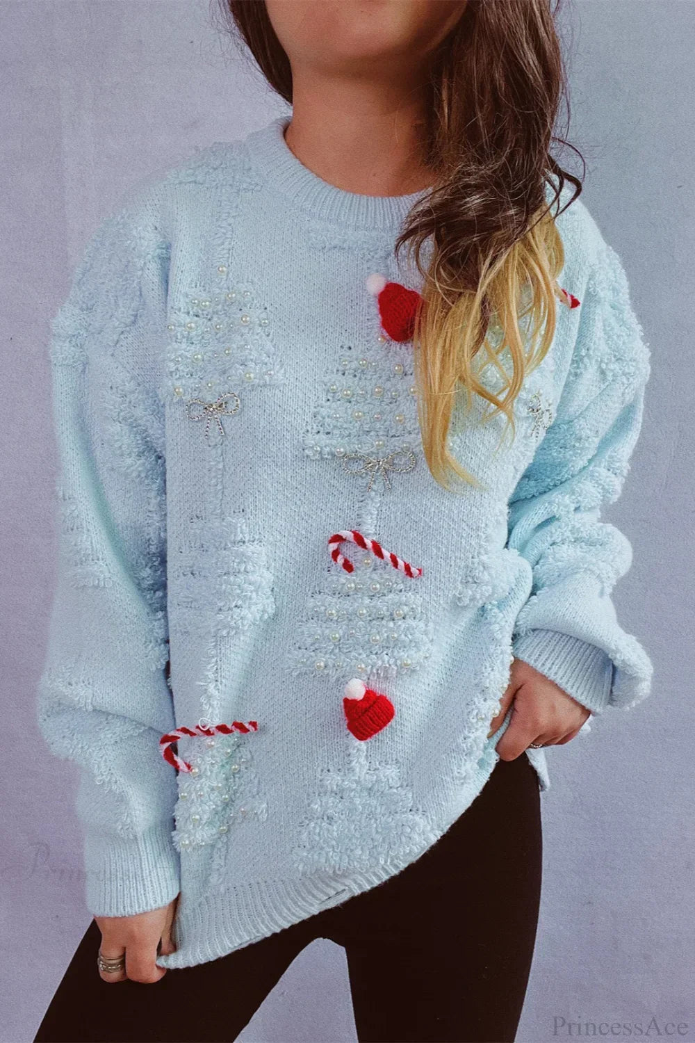Drune | Weihnachten 3D Baum Perle Solid Flocked Pullover