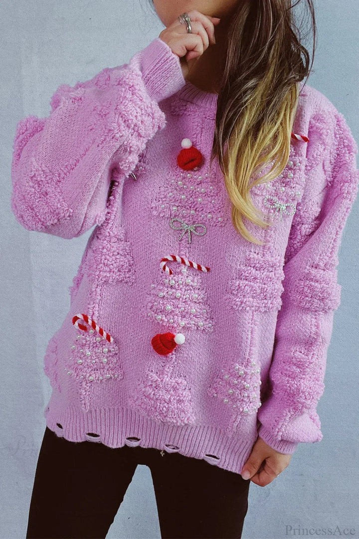 Drune | Weihnachten 3D Baum Perle Solid Flocked Pullover