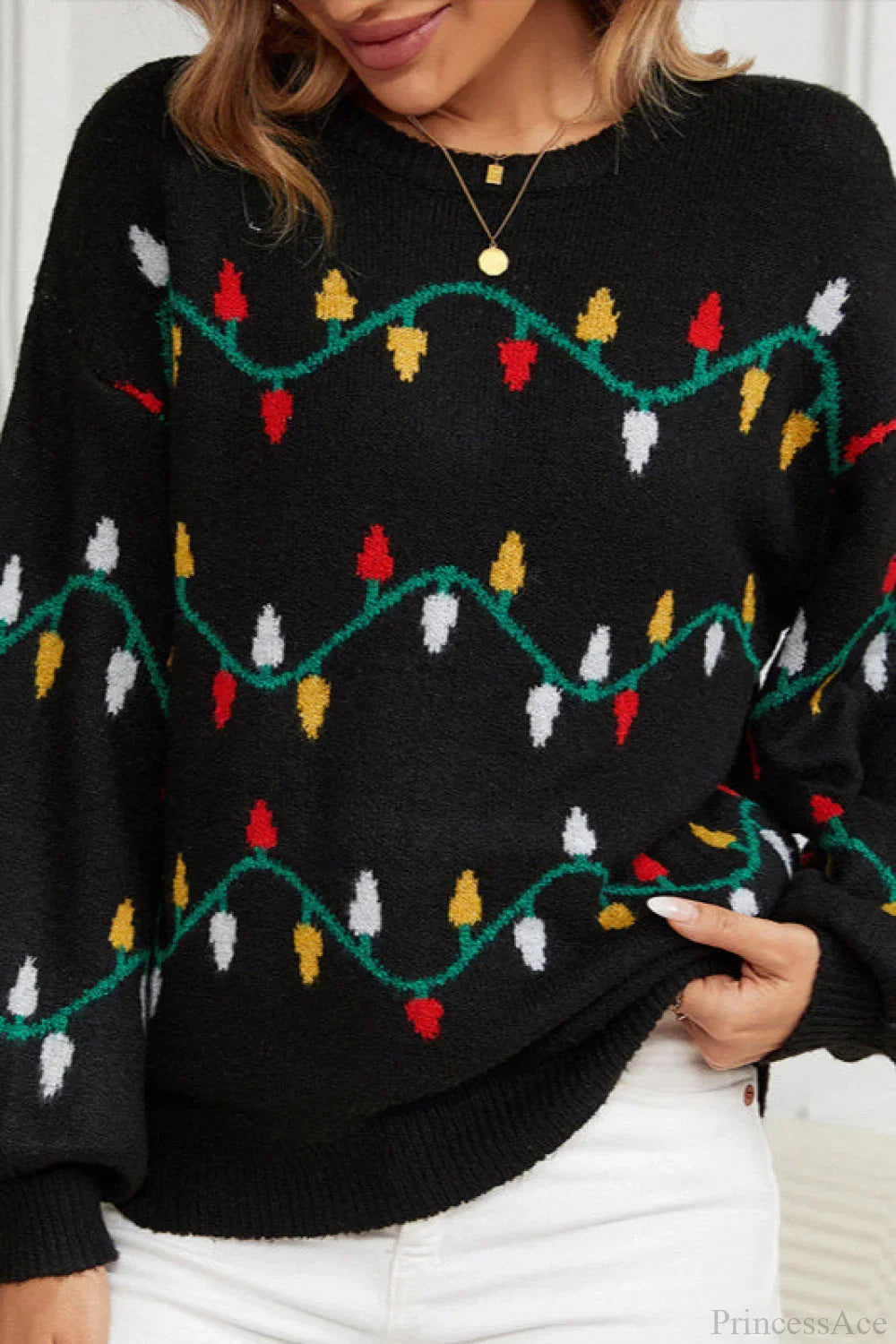 Drune | Weihnachtslicht Süßer lockerer Pullover Strickpullover
