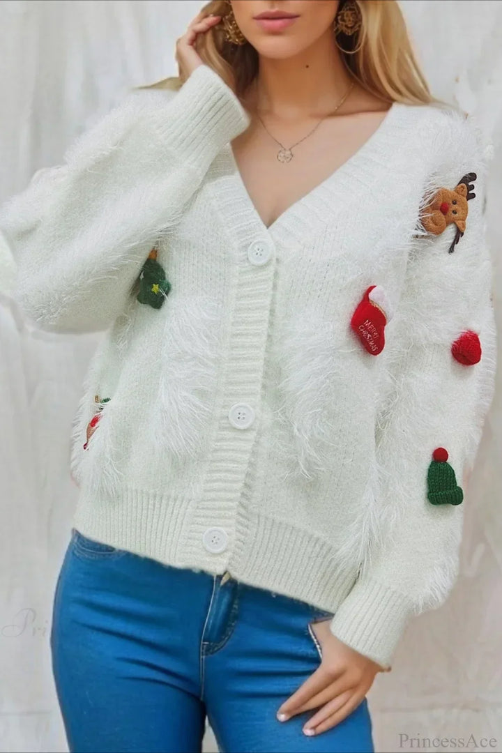 Drune | Weihnachten Mink Fleece 3D Trim Einreiher Cardigan Sweater