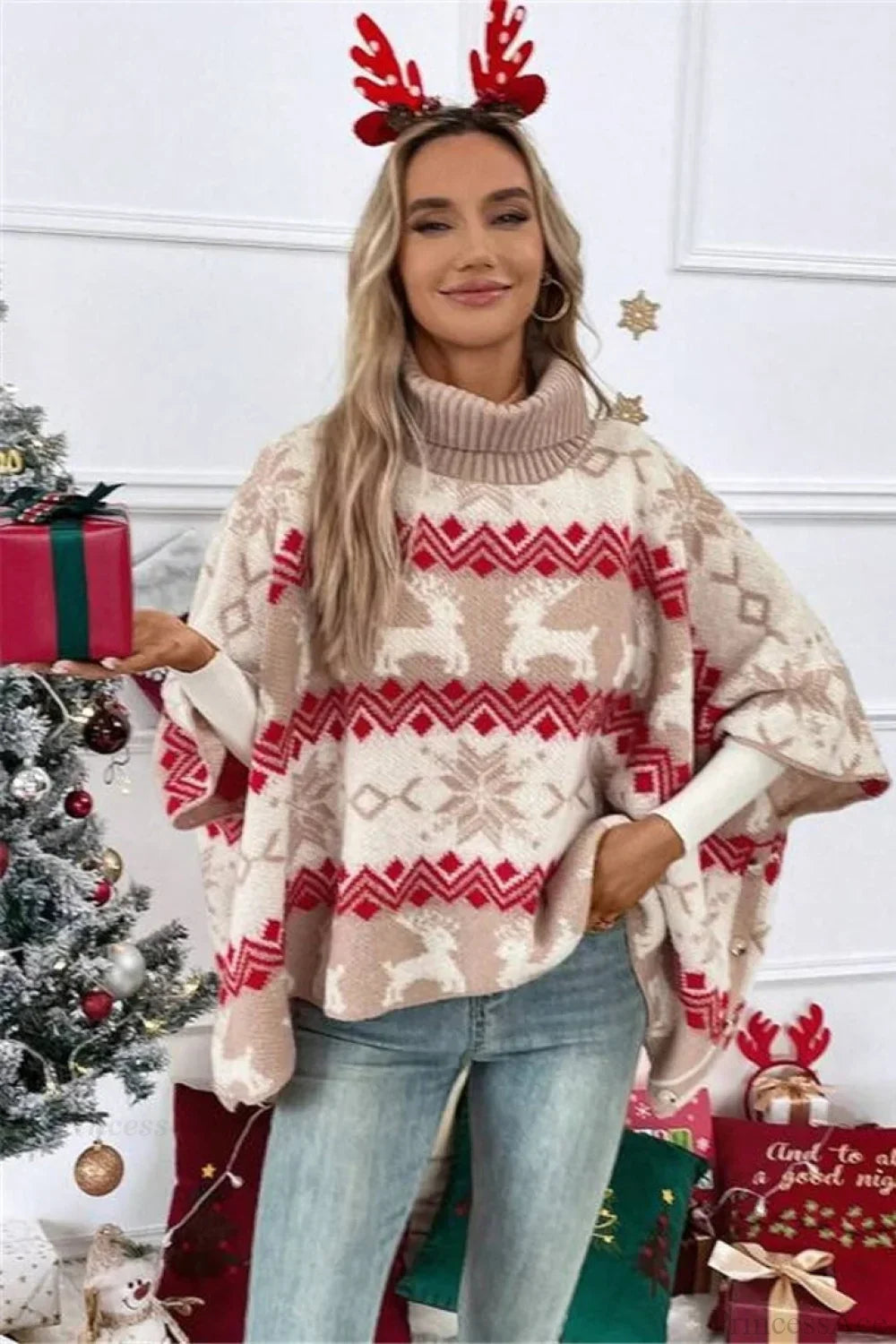 Drune | Weihnachts-Elch Hoher Kragen Kontrast Fledermausärmel Pullover