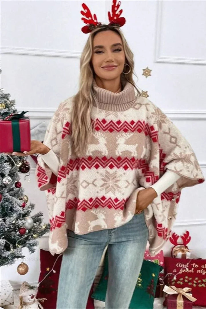 Drune | Weihnachts-Elch Hoher Kragen Kontrast Fledermausärmel Pullover