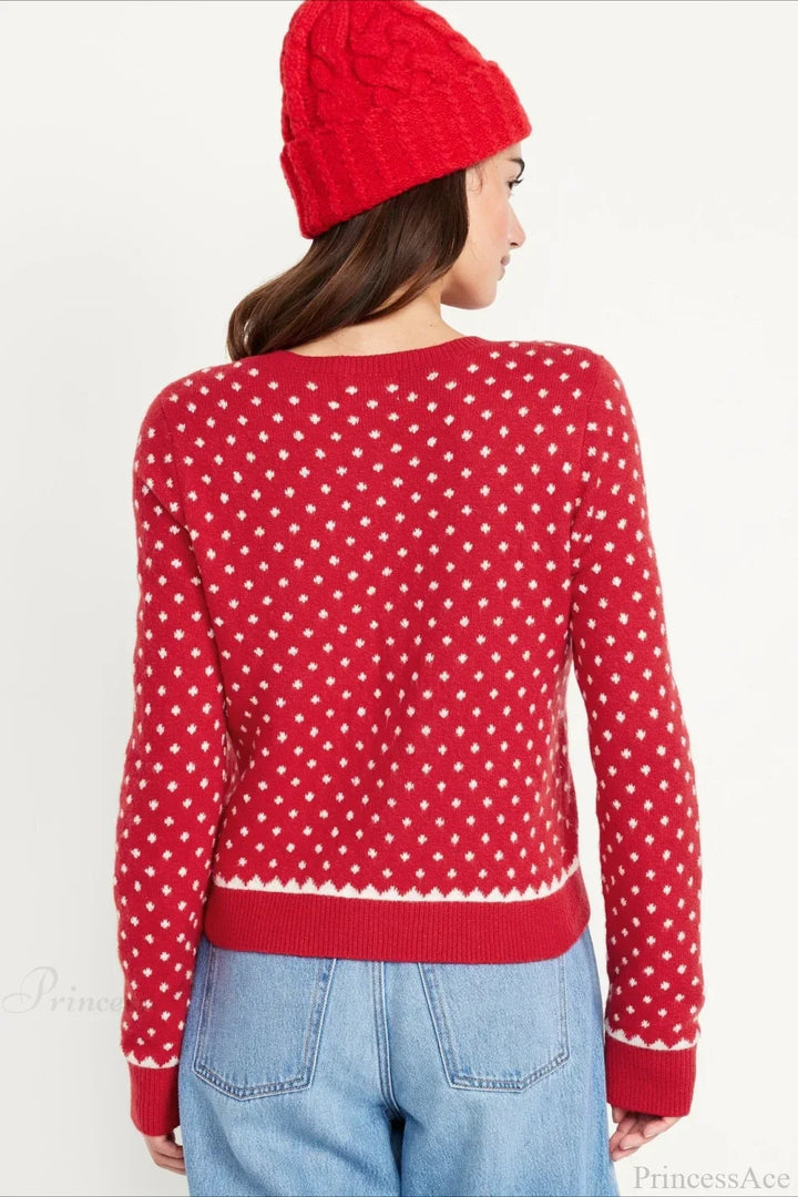 Drune | Weihnachtsrot gepunktet Punkte Schneebedeckter Langarmpullover
