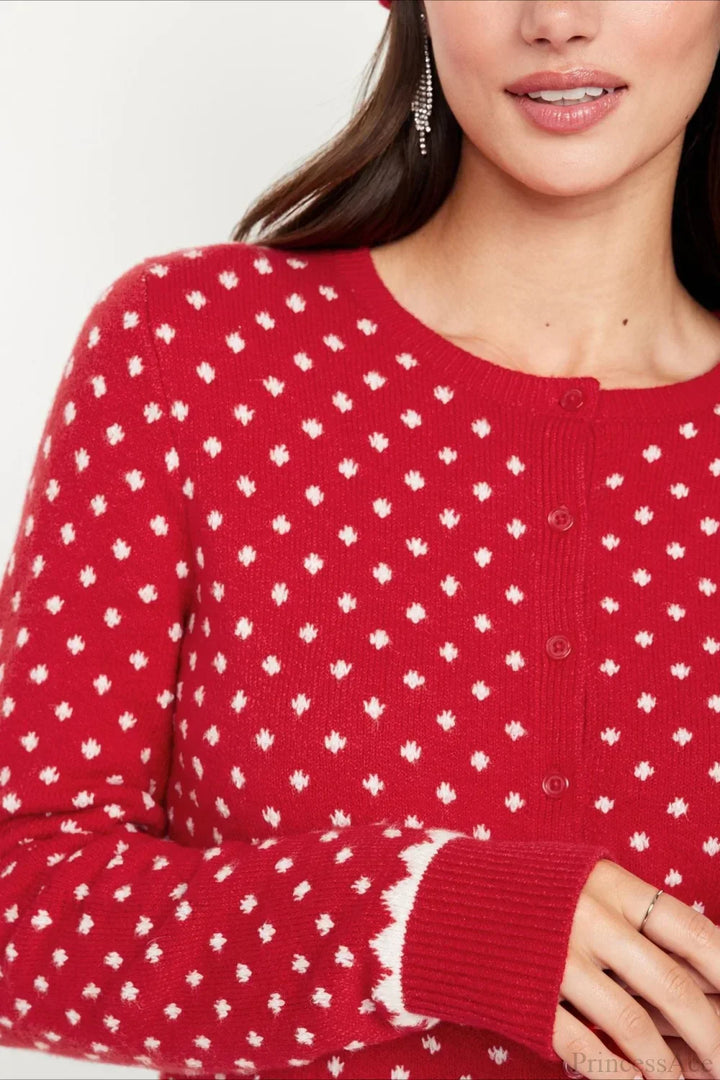 Drune | Weihnachtsrot gepunktet Punkte Schneebedeckter Langarmpullover