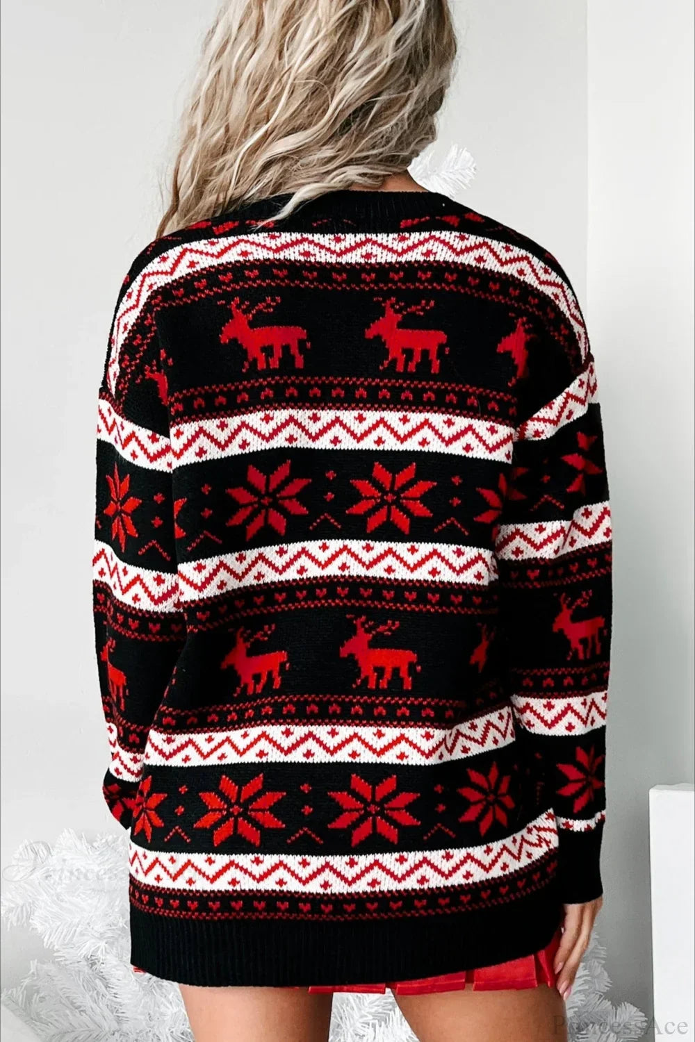 Drune | Weihnachtsrentier Jacquard Folk Kontrast Locker Pullover