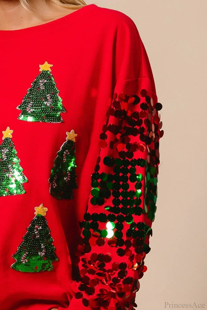 Drune | Weihnachts Pailletten Langarm Lässiges Sweatshirt