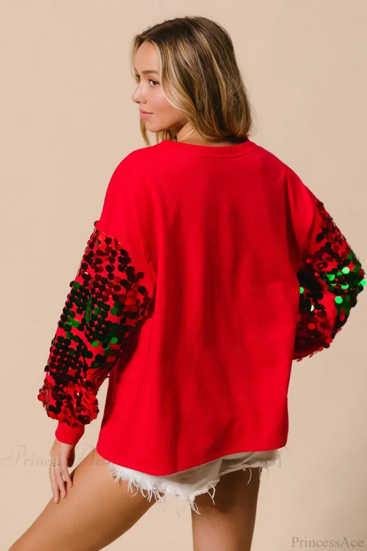 Drune | Weihnachts Pailletten Langarm Lässiges Sweatshirt