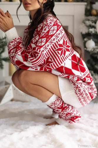 Drune | Weihnachts-Schnee-Ahorn Ethnischer Rundhals-Langer Pullover