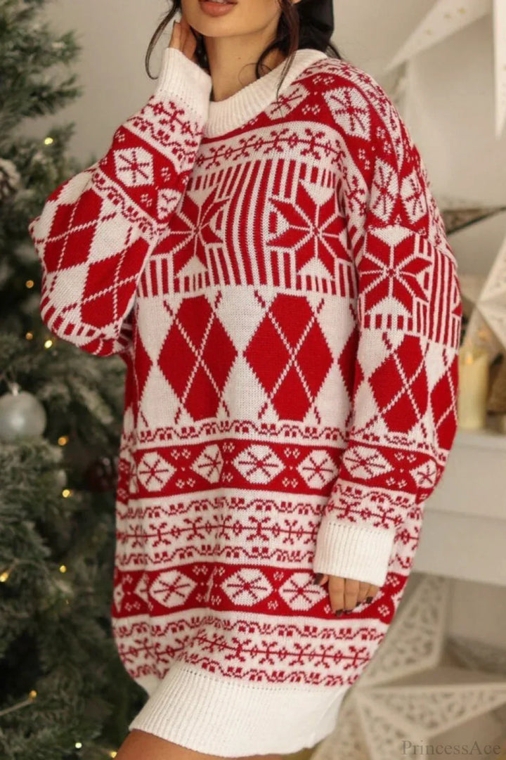 Drune | Weihnachts-Schnee-Ahorn Ethnischer Rundhals-Langer Pullover