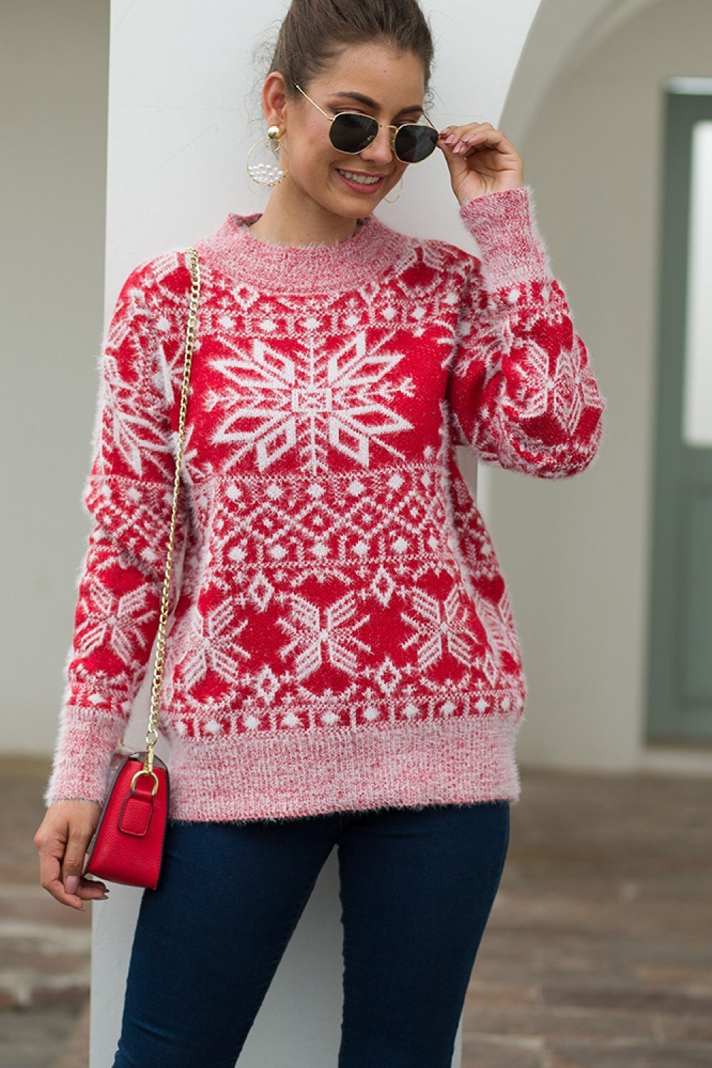 Drune Weihnachts-Schneeflocken-Plüsch-Pullover