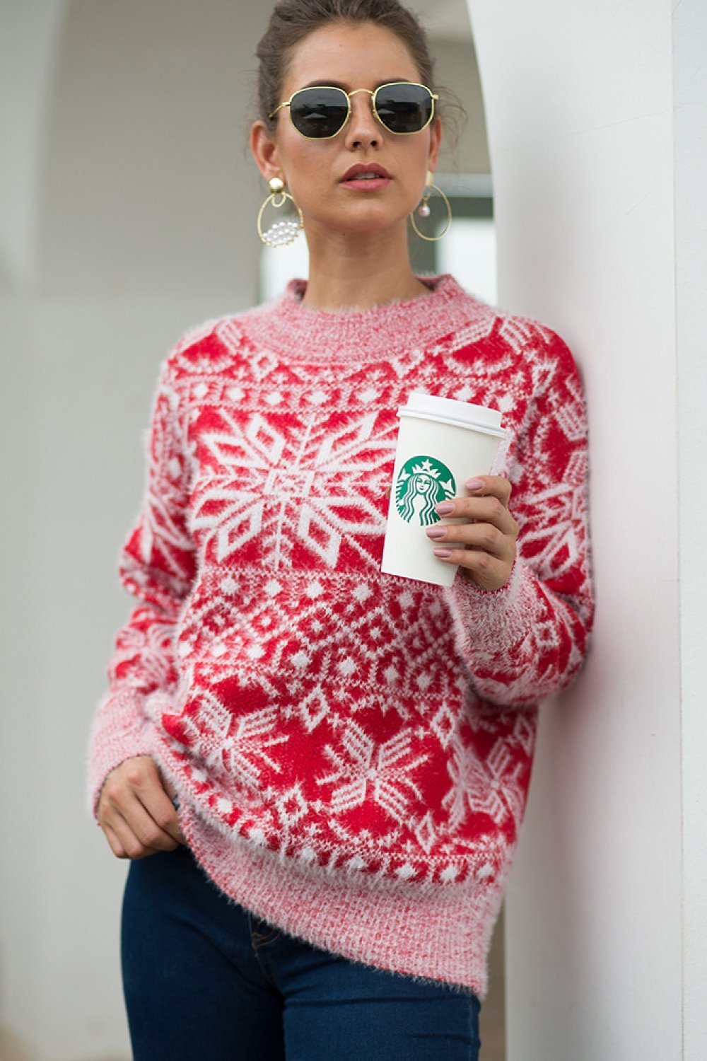 Drune Weihnachts-Schneeflocken-Plüsch-Pullover