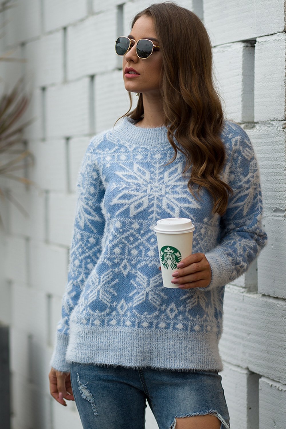 Drune Weihnachts-Schneeflocken-Plüsch-Pullover