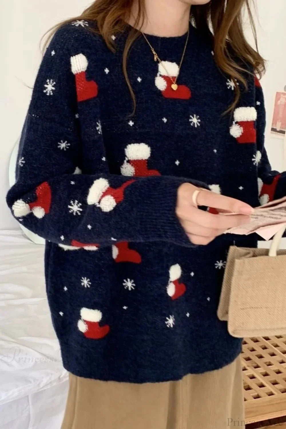 Drune | Weihnachtsstrumpf Schneeflocke Lockere Pullover