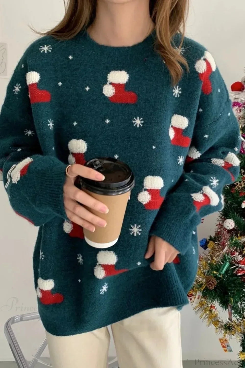 Drune | Weihnachtsstrumpf Schneeflocke Lockere Pullover