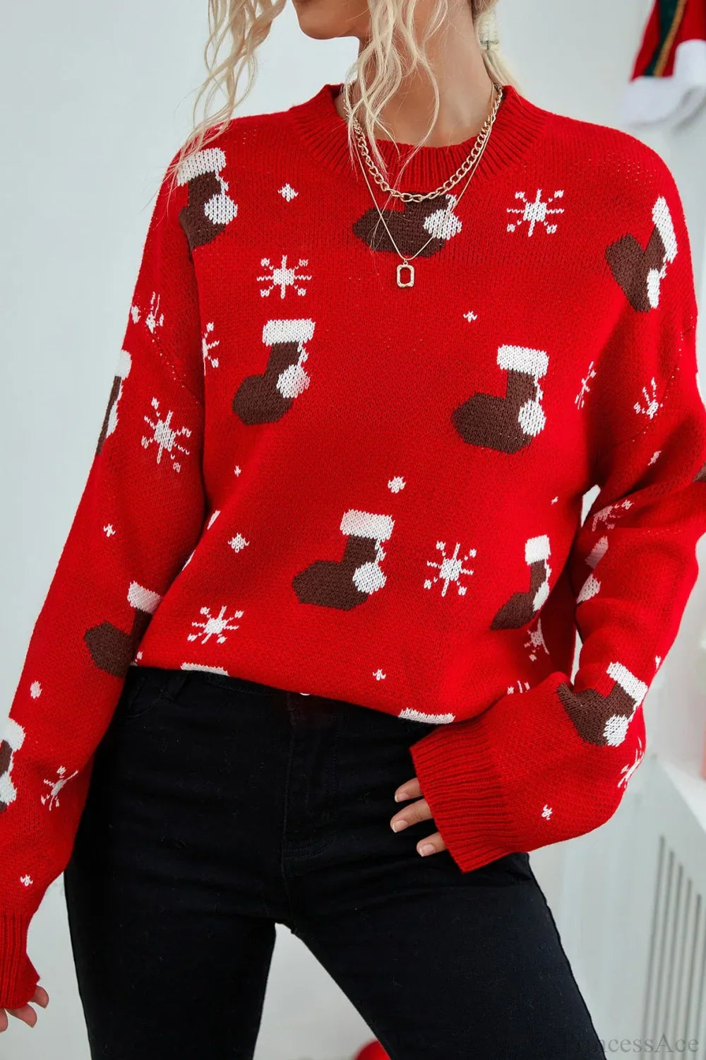 Drune | Weihnachtsstrumpf Schneeflocke Lockere Pullover