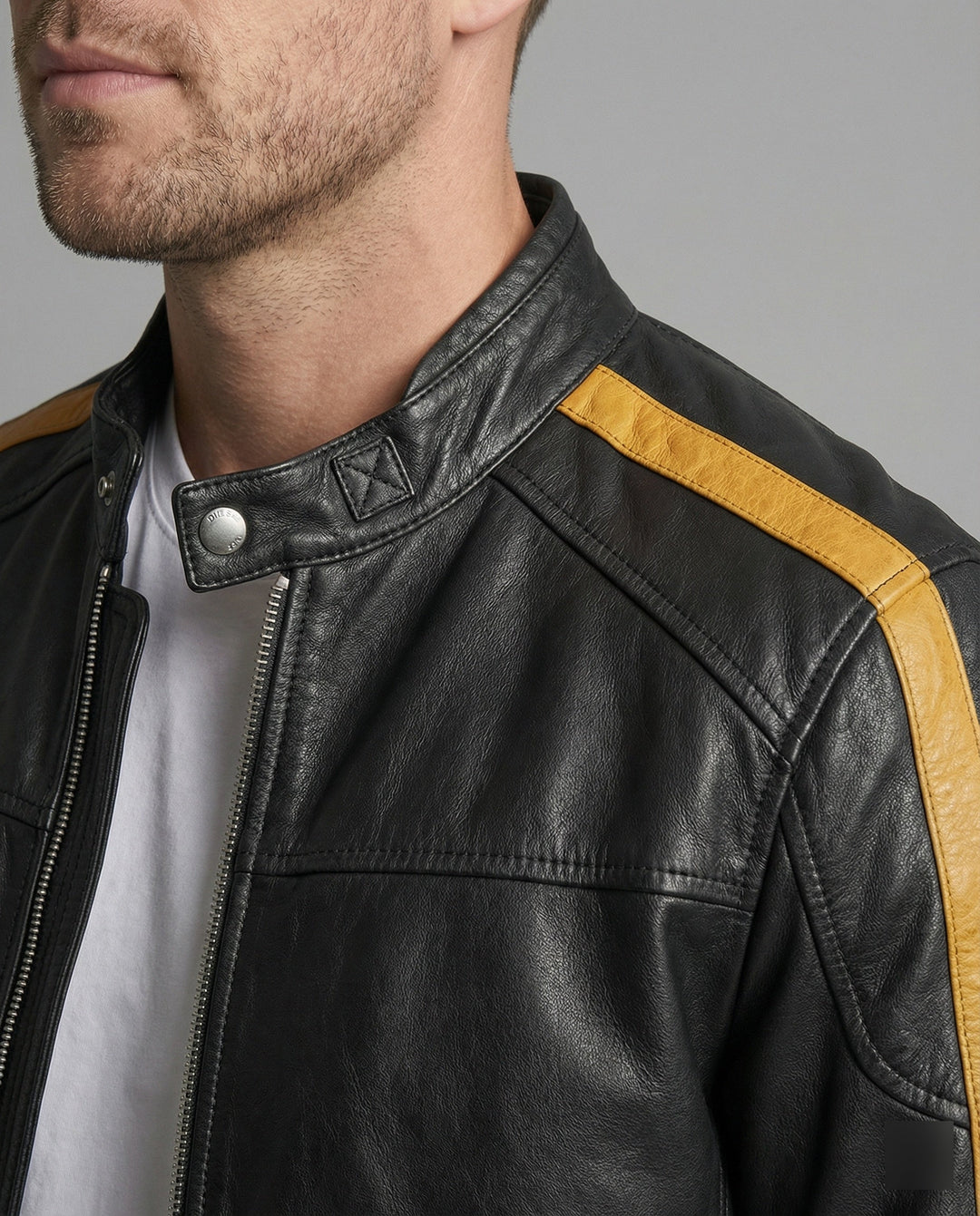 Herren Motorradlederjacke Stehkragen